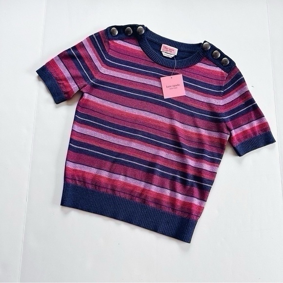 Kate Spade Interstellar Blue Striped Short Sleeve Sweater - Picture 1 of 11
